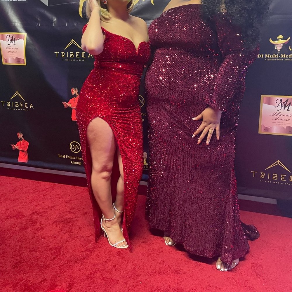 Seomiscky Plus Size Off Shoulder Sequins Floor Length Formal Dress